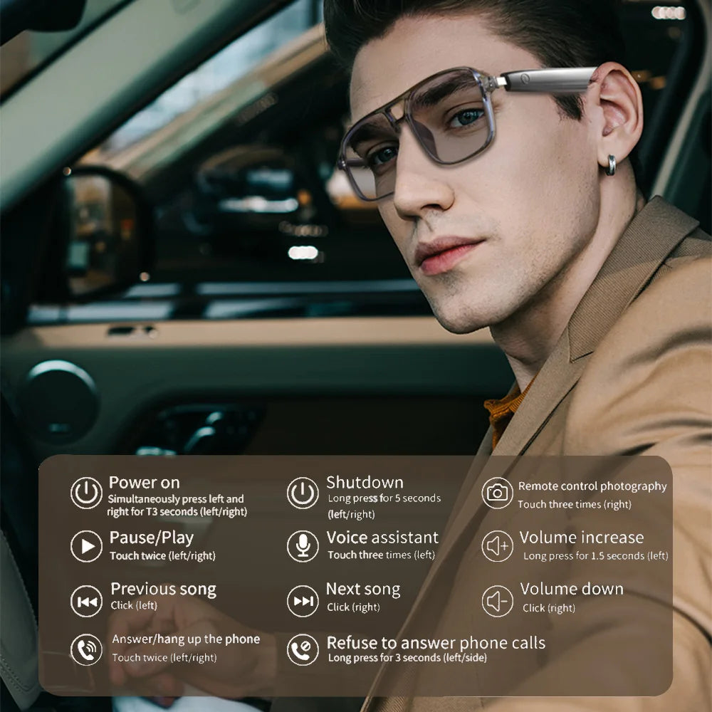 Smart Bluetooth Photochromic Sunglasses With Audio Mic