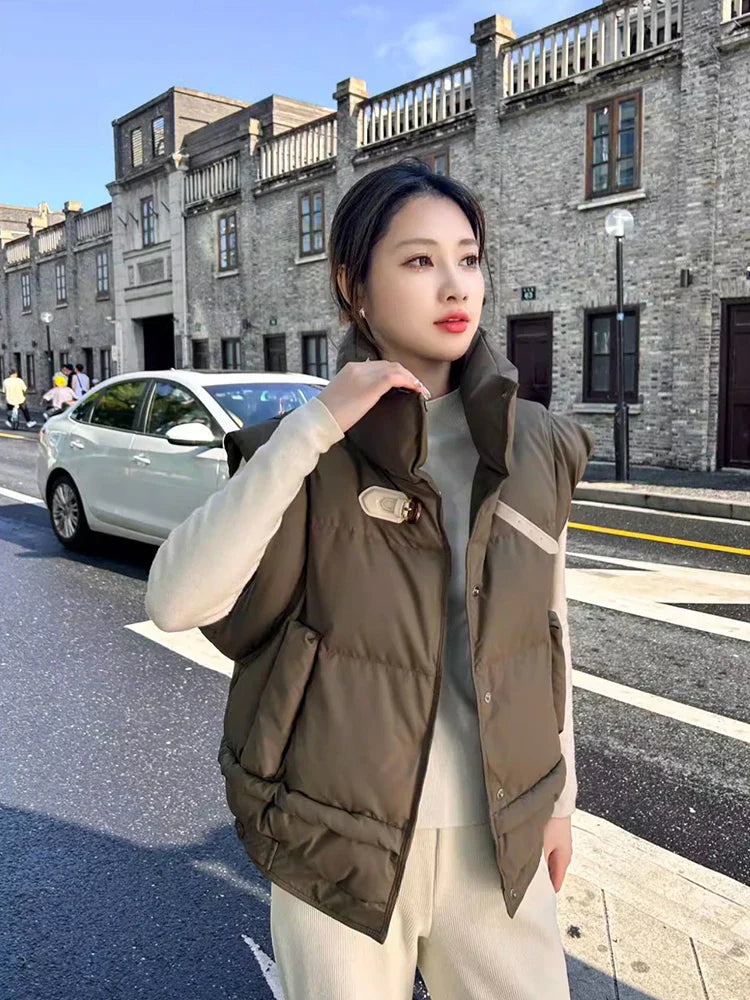 Warm Women’s Down Vest - Cropped Boxy, PU, Winter Layering