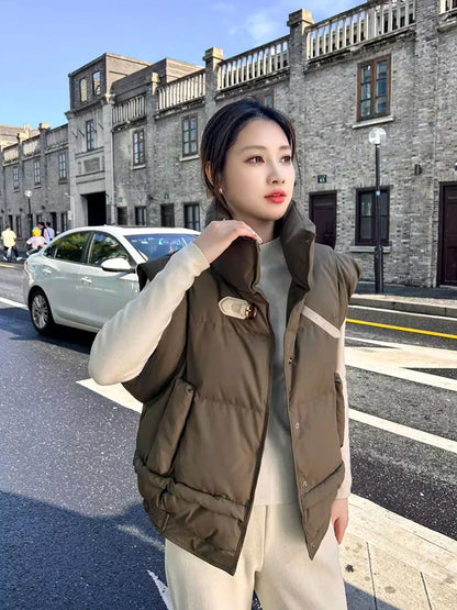 Warm Women’s Down Vest - Cropped Boxy, PU, Winter Layering