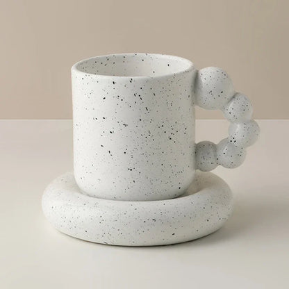 Keramiktasse mit Tablett Perlenhenkel Nordische handgefertigte Tasse Herbst 2025 Geschenk Dekoratives Servieren