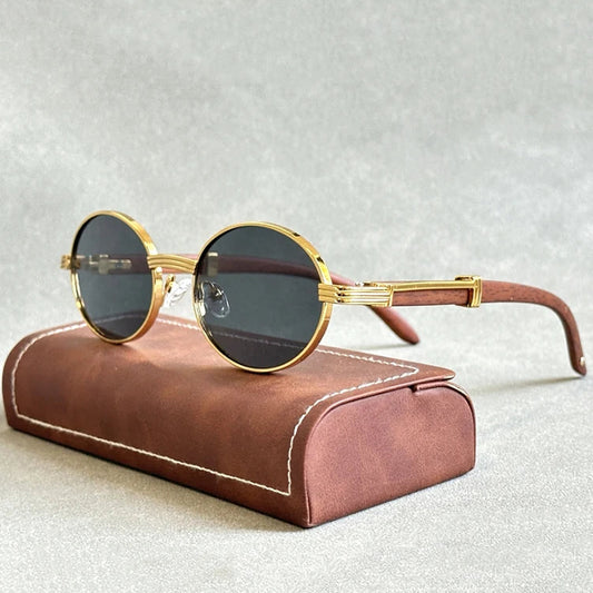 Wooden Fashion Sunglasses For Women & Men - Vintage Oval Designer Glasses, UV Protection