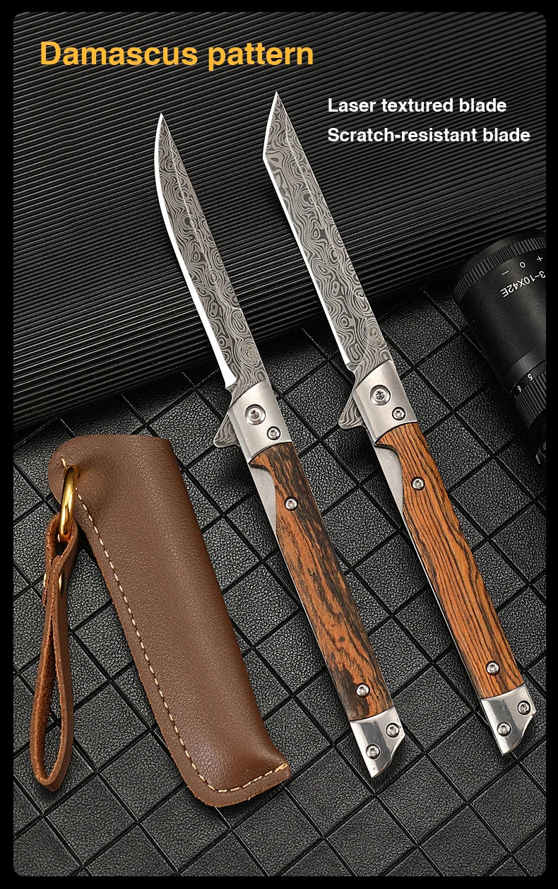 Damascus Pattern Folding Pocket Knife Stainless Steel – Outdoor Camping Multi-Purpose EDC 2026