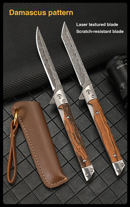 Damascus Pattern Folding Pocket Knife Stainless Steel – Outdoor Camping Multi-Purpose EDC 2026