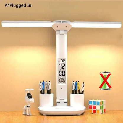 Rechargeable Desk Lamp LED With Fan And Clock Display Study Light Back To School 2025 Portable Adjustable Brightness