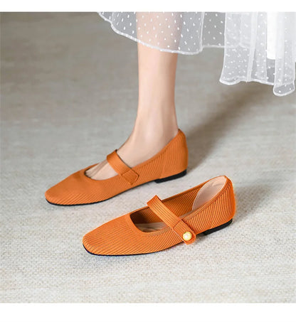 Stretchy Women Mary Jane Flats - Ribbed Knit For Spring