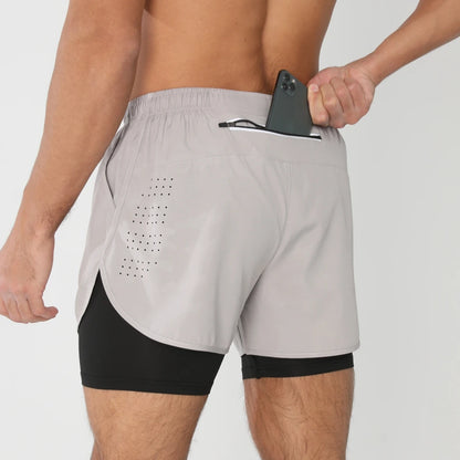 Quick-dry men's 2-in-1 running shorts - lightweight lined, polyester, for gym and summer training