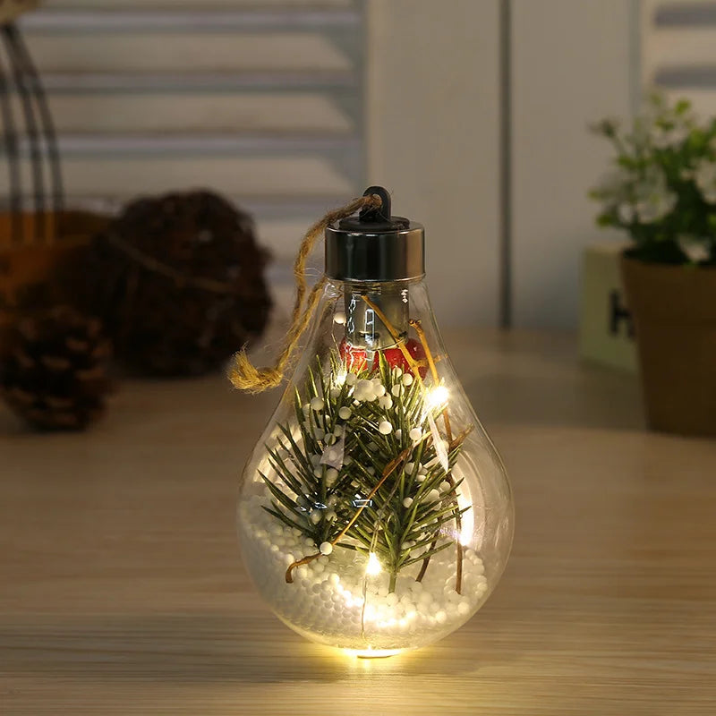 Transparent LED Christmas Ball Pendant Light Set 5pcs with Real Pine Cones - Festive Home Decor for Holiday Season, DIY Night Light Ornament