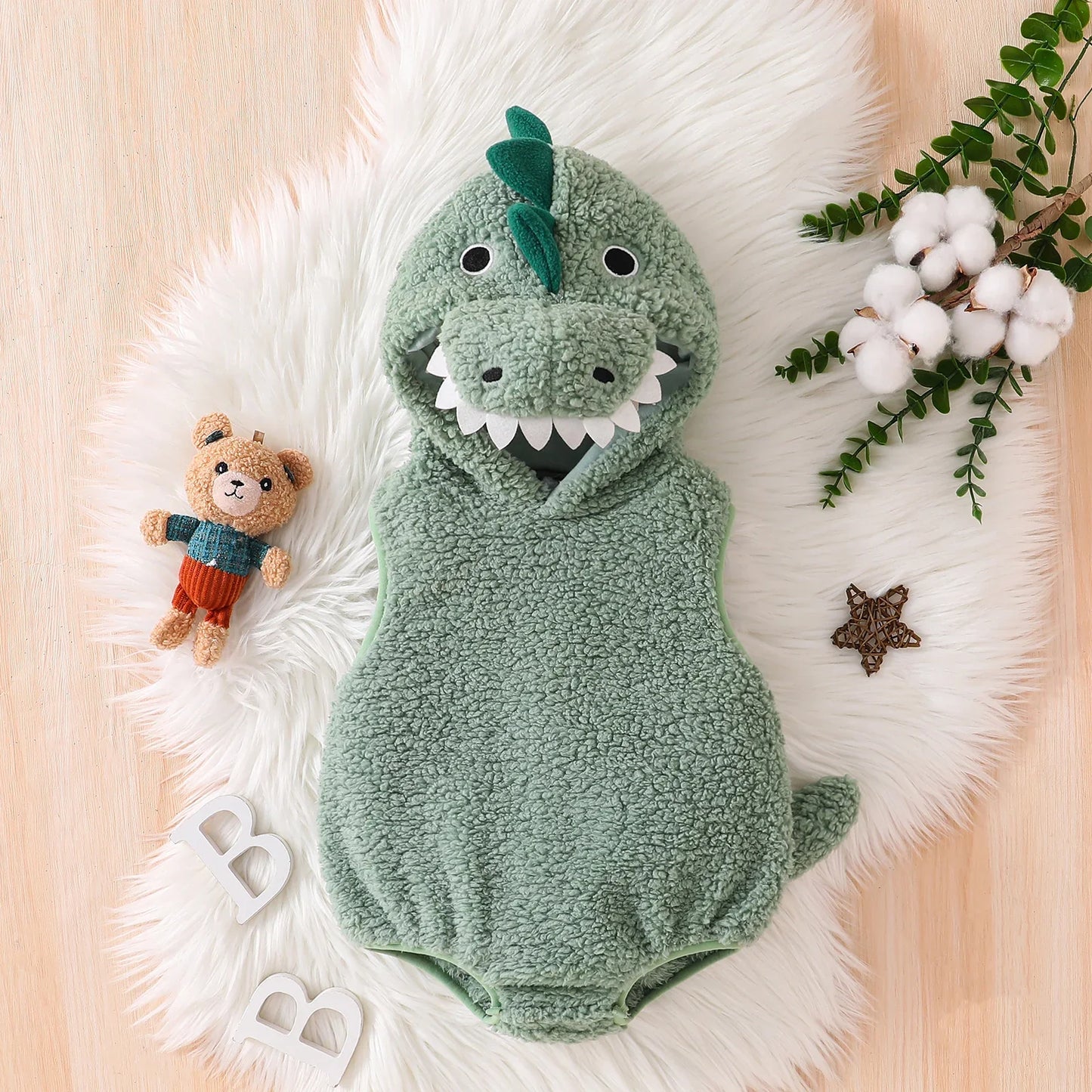 Baby Dinosaur Halloween Romper Plush Hooded Sleeveless