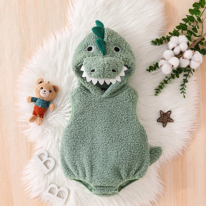 Baby Dinosaur Halloween Romper Plush Hooded Sleeveless