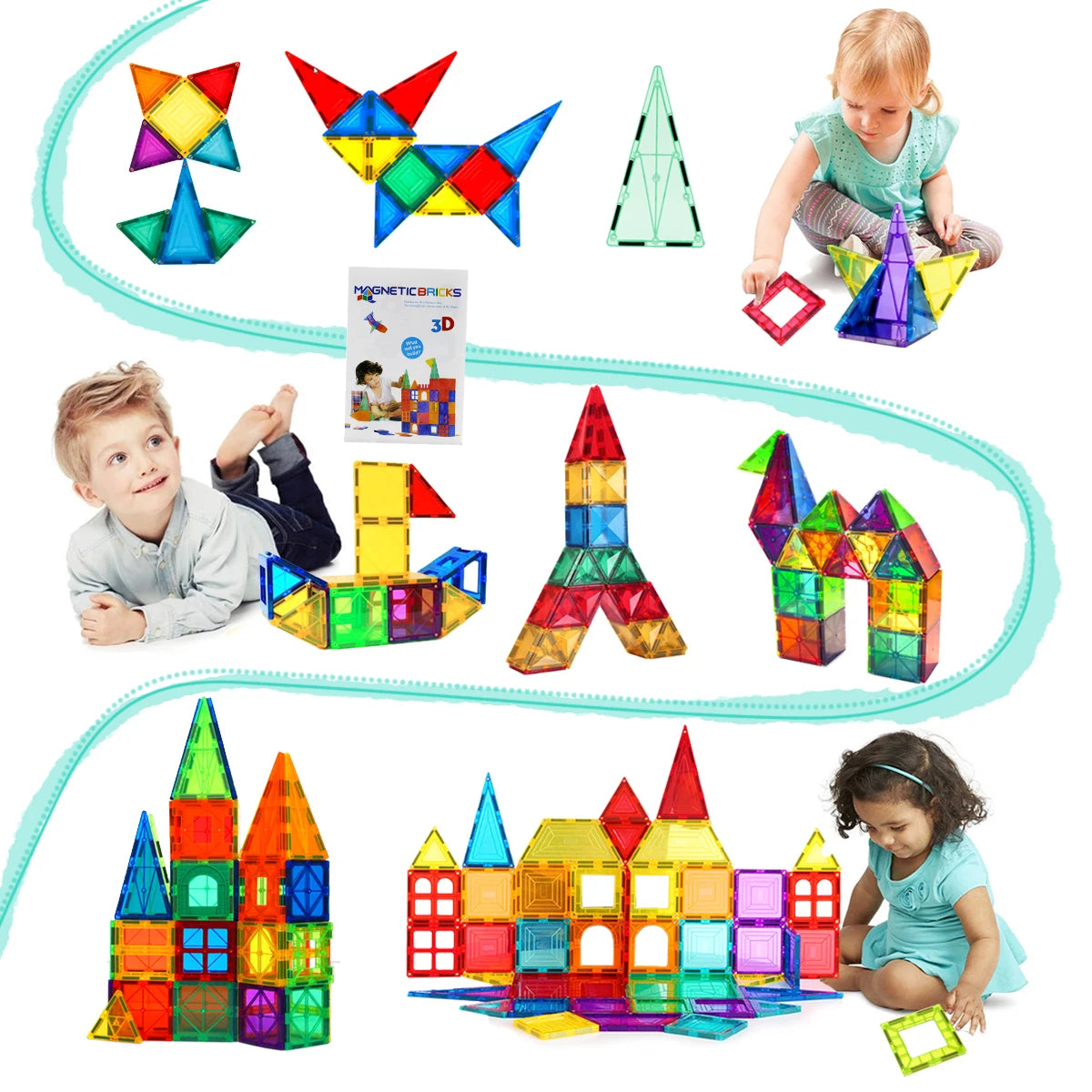 Magnetic Building Tiles Set for Toddlers - Montessori Educational Toys for Boys and Girls Aged 3 and Up