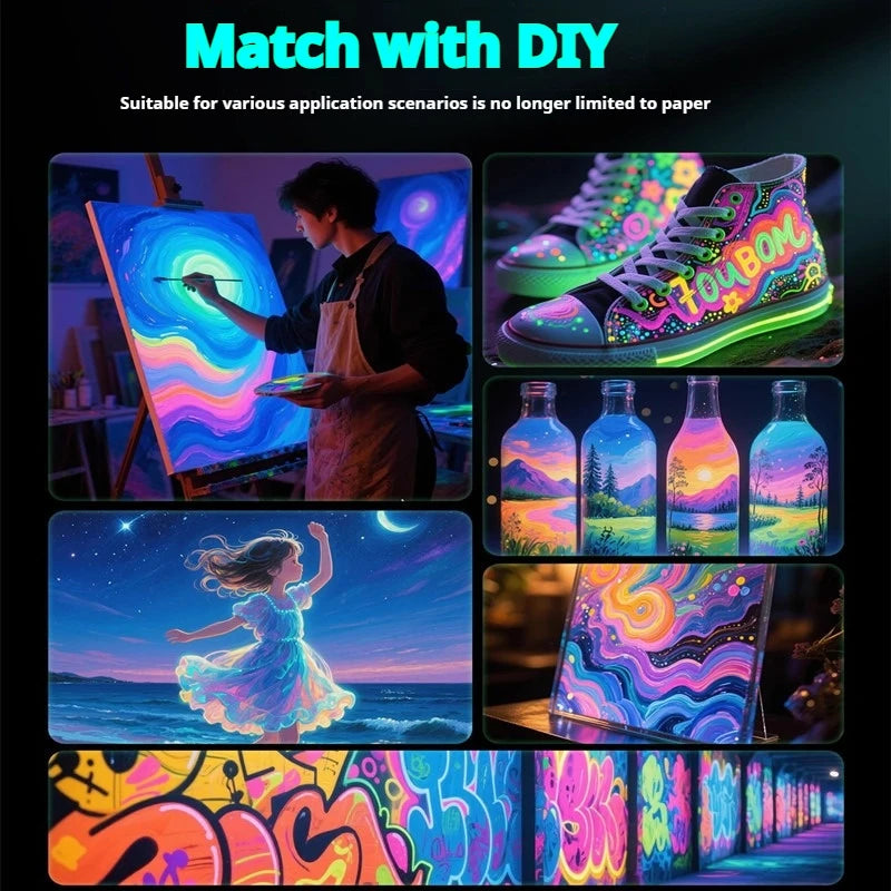 Glow in the dark pigment – lysende fluorescerende akrylmalesæt til DIY-graffiti, tasker og sko – TikTok viral 2026