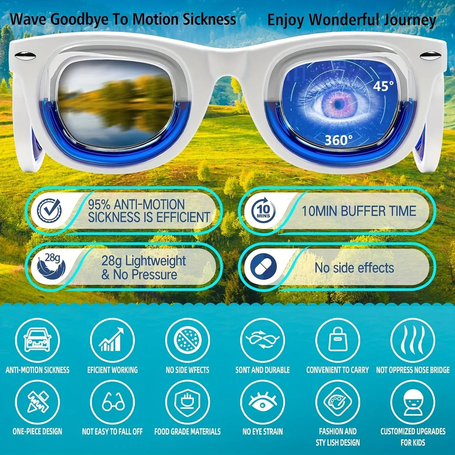 Reisekrankheit Brille Kinder Ultraleicht Reisebrille Sommerreise 2025 Übelkeitslinderung Auto Luft See