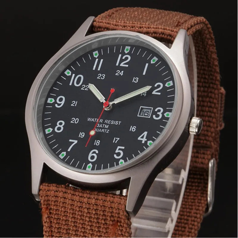 Quartz Field Watch Nylon Strap Military Style Date Luminous