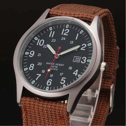 Quartz Field Watch Nylon Strap Military Style Date Luminous