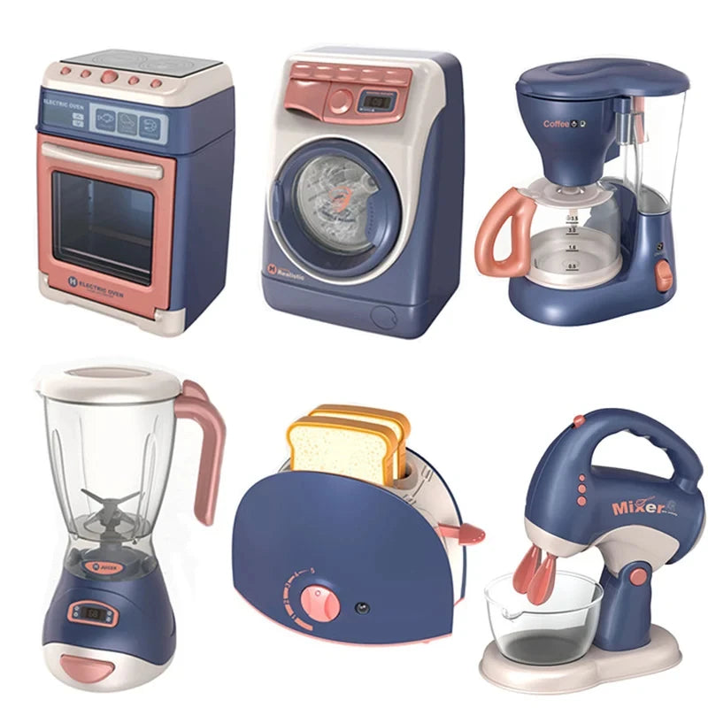 Pretend Kitchen Playset - Electric Vacuum, Juicer, Washing Machine & Water Sweeper Toys for Kids