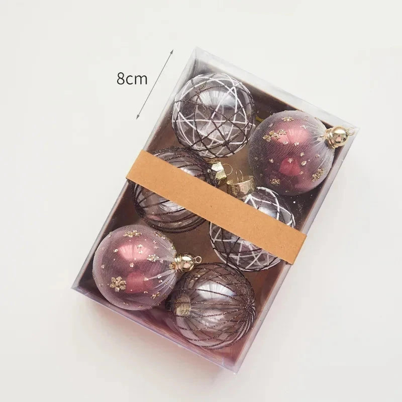 Set of 6 Colorful Christmas Tree Ball Ornaments - 6/8cm Holiday Decorative Spheres for Festive Parties and Gift Giving 2024