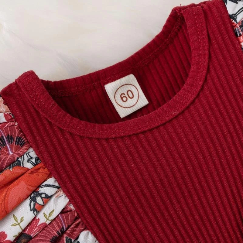 Vestito morbido per bambina - stampa floreale, dettagli con fiocco, cotone-elastan, abbigliamento estivo