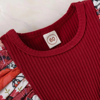 Vestito morbido per bambina - stampa floreale, dettagli con fiocco, cotone-elastan, abbigliamento estivo