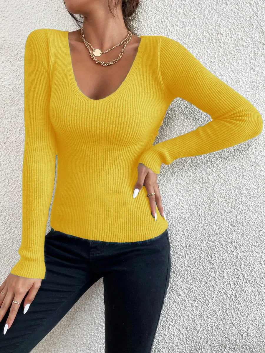 Fitted Flattering Women’s Ribbed Sweater - Scoop Neck, Knit