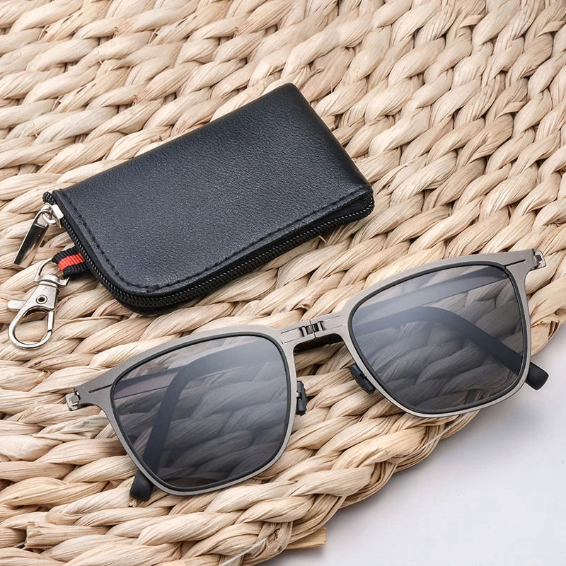 Polarisierte faltbare Sonnenbrille Ultraleichter Edelstahl Retro quadratischer Rahmen Sommer 2026 Reise-Essential