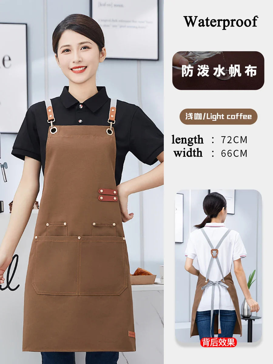 Custom Apron Waterproof Canvas Bib Apron With Adjustable Leather Look Straps Hospitality Fall 2025 Personalized Logo