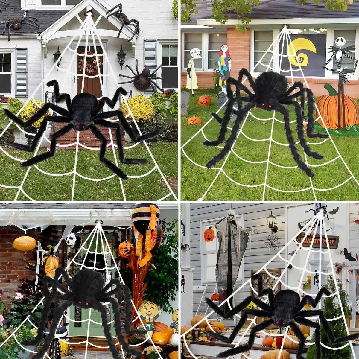Halloween-spinnenweb met LED-verlichting en realistische enorme spin voor buiten, huis- en tuindecoratie 2026