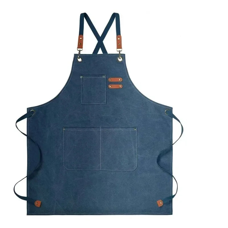 Canvas Apron Oil Proof Wipeable Kitchen Workshop Apron With Tool Pockets Adjustable Leather Straps Fall 2025 Gift