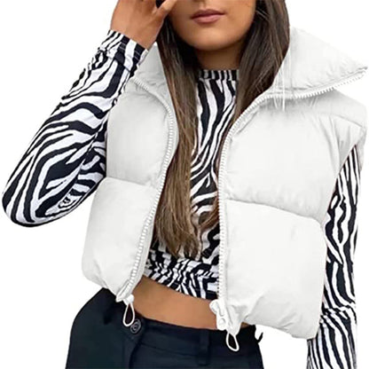 Warm Women’s Puffer Vest - Cropped Boxy, Polyester, Winter