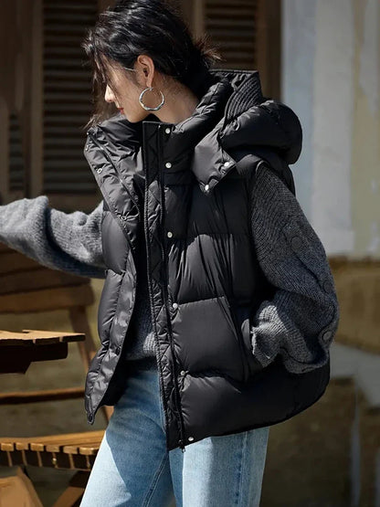 Insulating Women’s Hooded Puff Vest - Hip-Length, Down