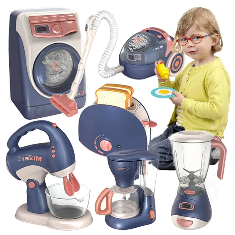 Pretend Kitchen Playset - Electric Vacuum, Juicer, Washing Machine & Water Sweeper Toys for Kids