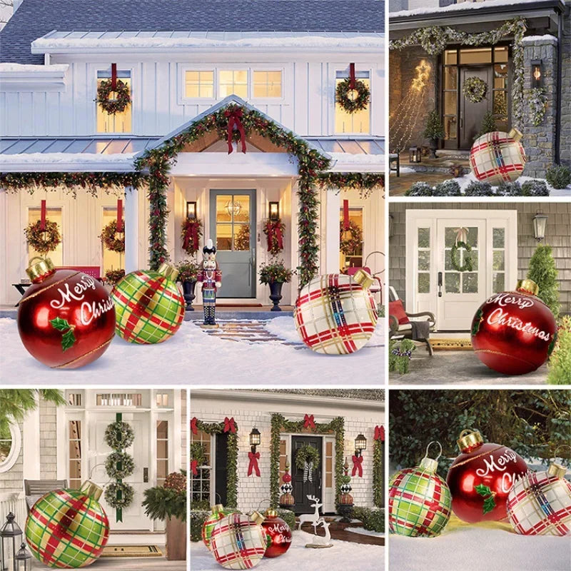 60CM Multicolor PVC Christmas Inflatable Ball - Giant Outdoor Decoration for Holiday Celebrations, Festive Ornaments and Gifts