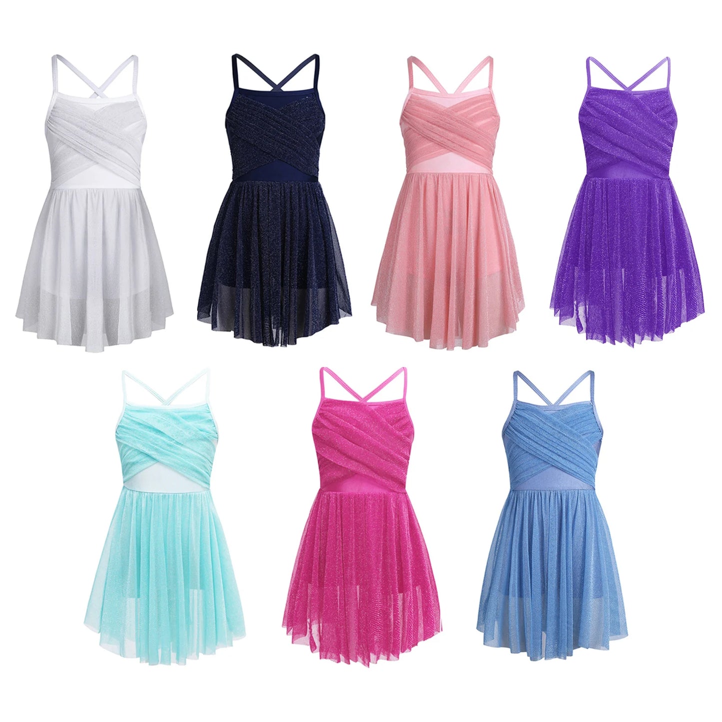 Lightweight Girls' Dance Dress - Flowy, Glittery Mesh, Ballet & Gymnastics Costume