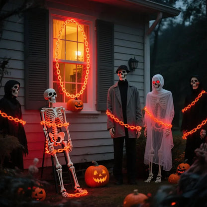 Halloween-plastic lichtslinger met ketting en 8 lichtstanden, skelet en hond, griezelige buitendecoratie 2026