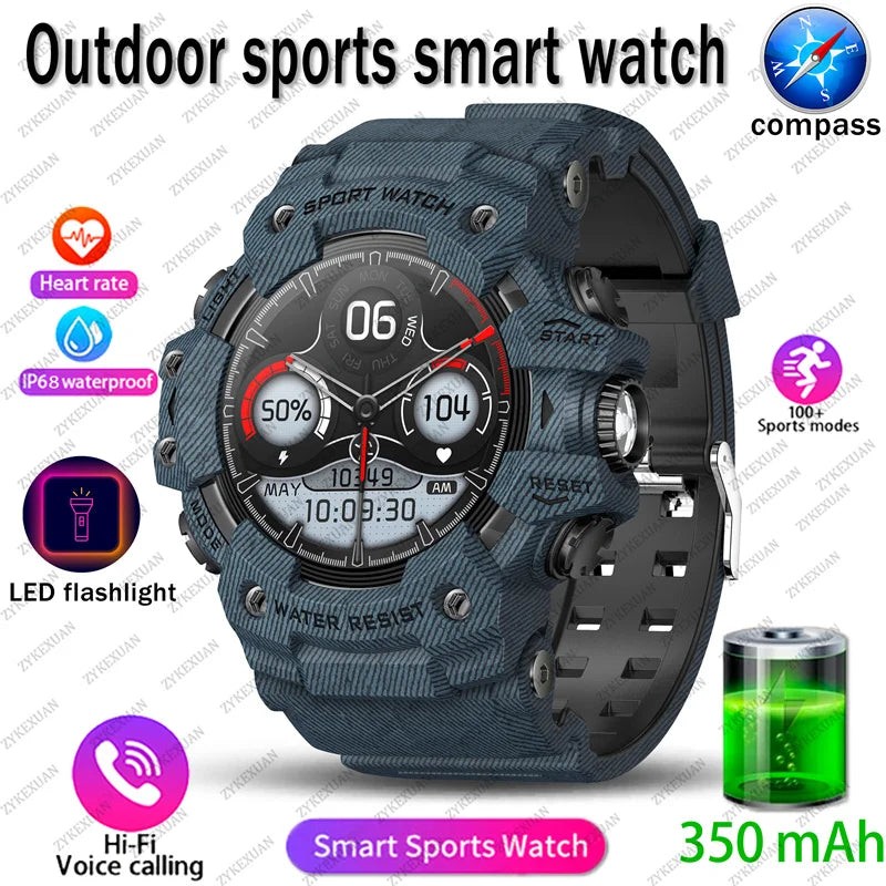 Smart Watch Rugged Outdoor Edition Fall 2025 Bluetooth Calls Waterproof IP68 Compass Flashlight SOS 1.39 Inch Display