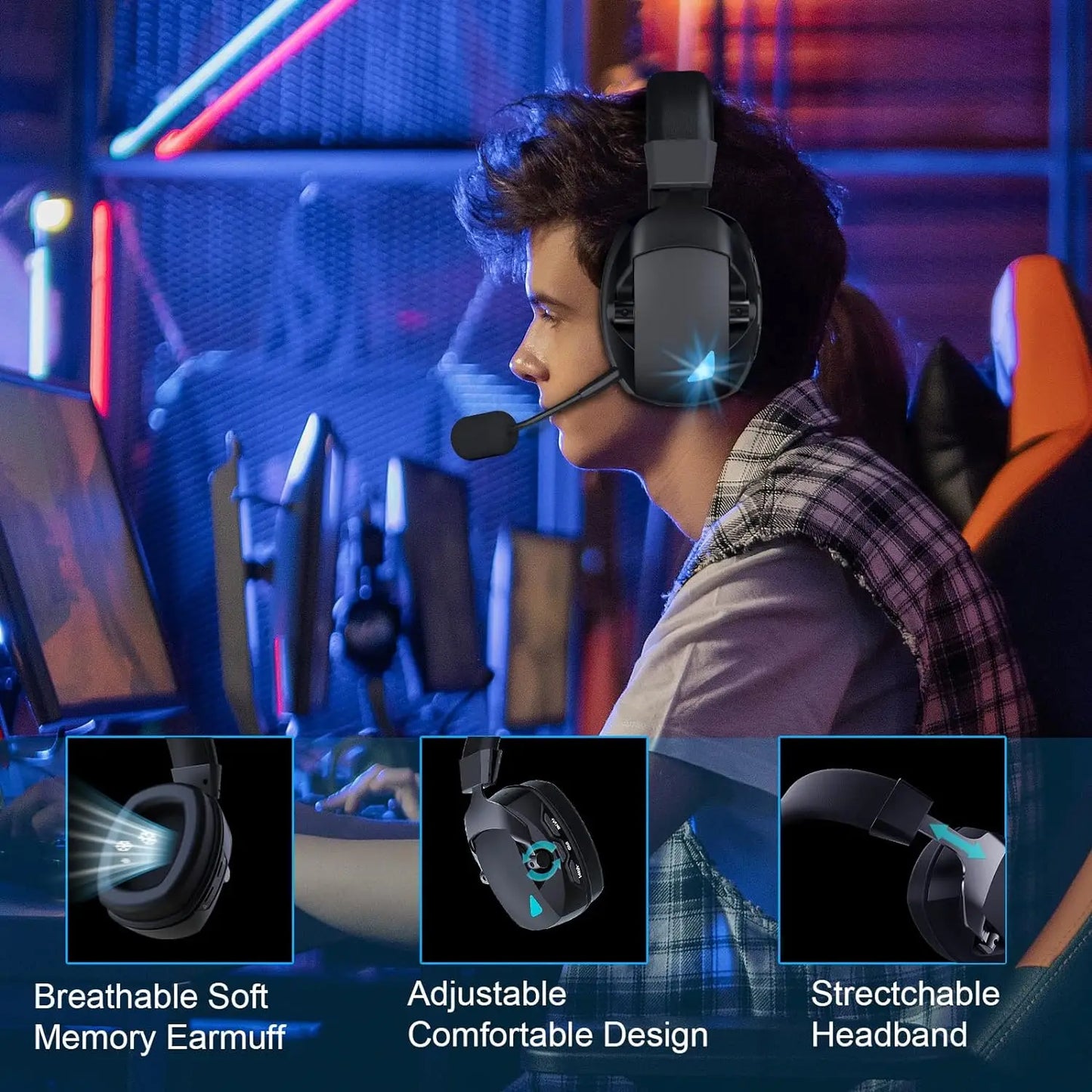 Wireless Gaming Headset Detachable Mic Multi Mode Comfort