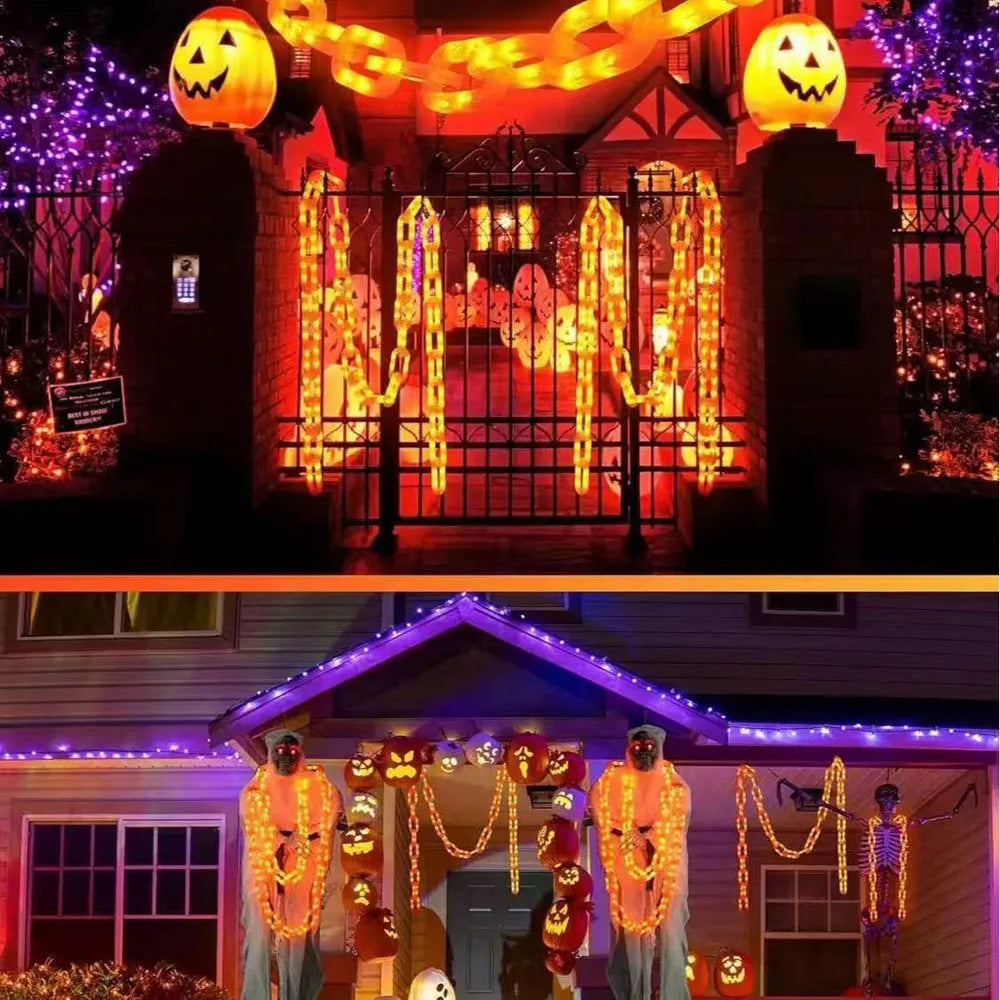 Halloween-plastic lichtslinger met ketting en 8 lichtstanden, skelet en hond, griezelige buitendecoratie 2026