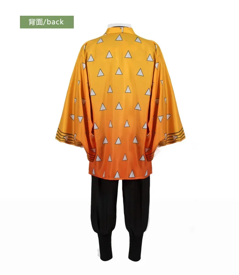 Demon Slayer Agatsuma Zenitsu Kimono Cosplay Costume Set with Wig for Adults Halloween 2026