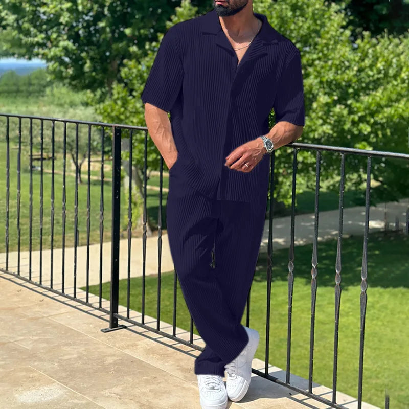 Women's Loungewear Set - Lightweight Linen Short-Sleeved Shirt and Fluid Pants for Summer Comfort-5