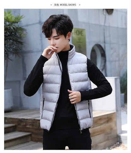 Insulating Men's Puffer Vest - Quilted Cotton Blend, Winter