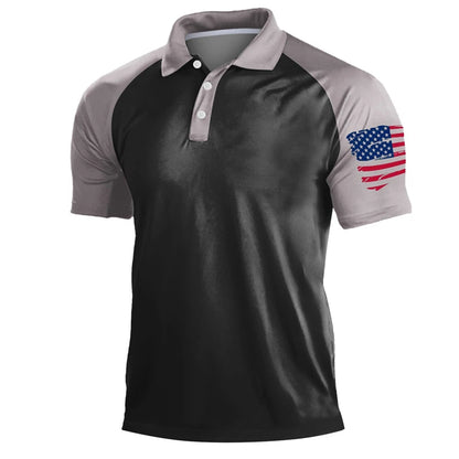 Breathable Men's Polo Shirt - Classic Polo, Distressed USA Flag Print, Athletic Wear