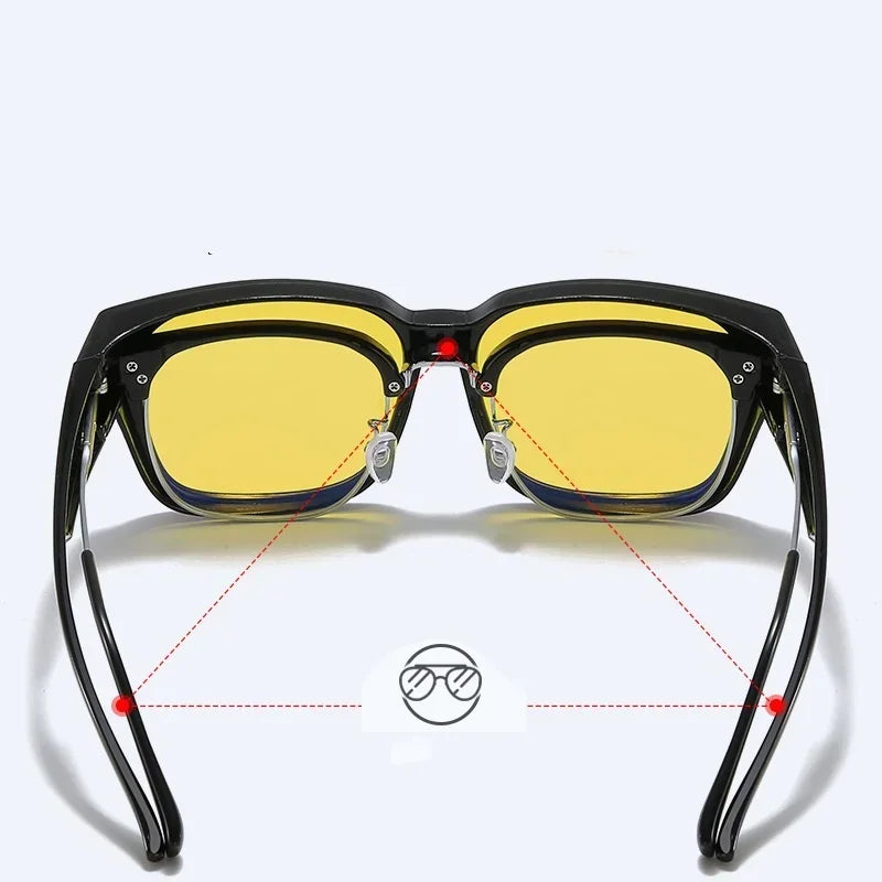 Photochromic Night Vision Glasses Fit Over Sunglasses UV Protection Night Driving
