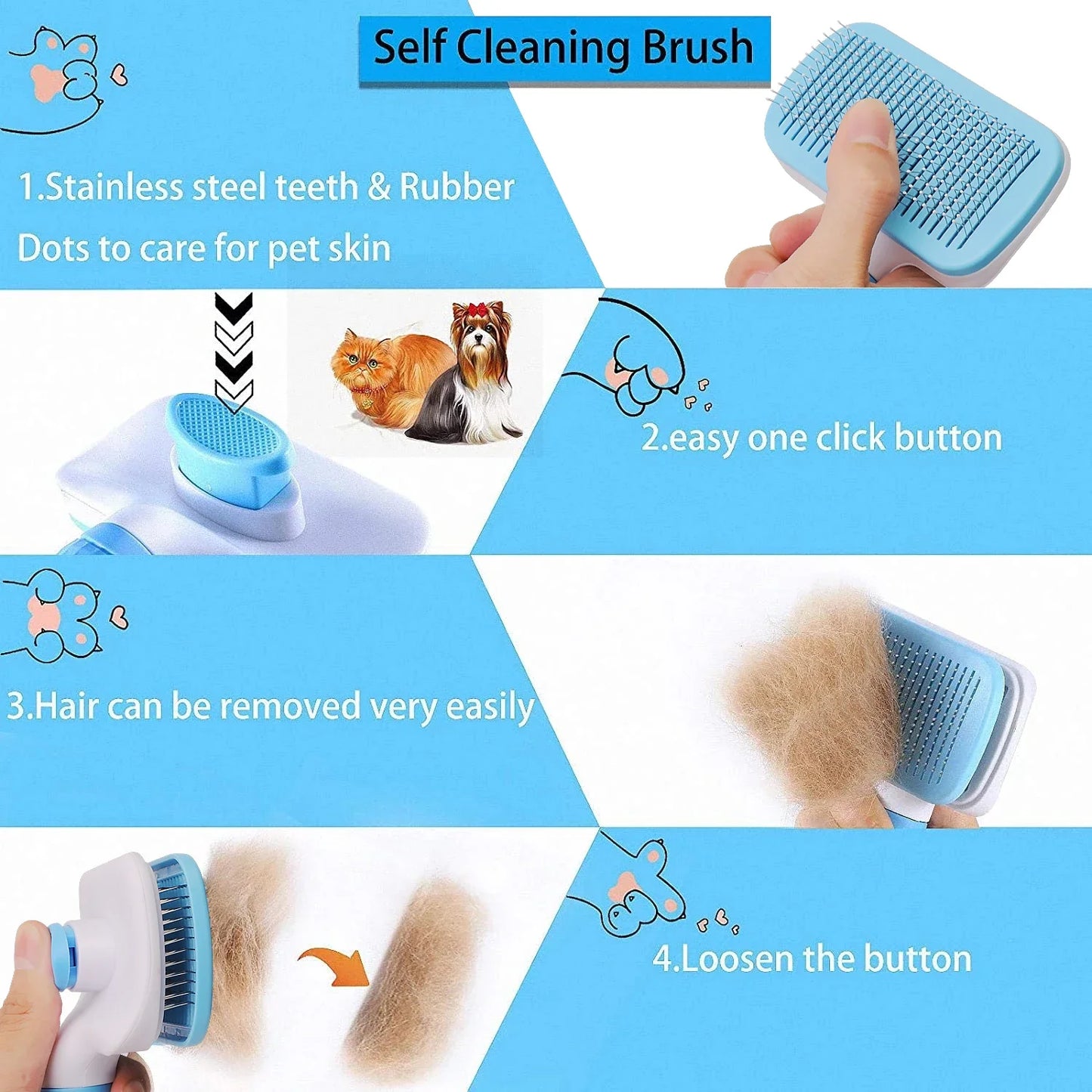 Pet Grooming Care Dog & Cat Hair Remover Brush - Long Hair Grooming Comb for Easy Cleaning