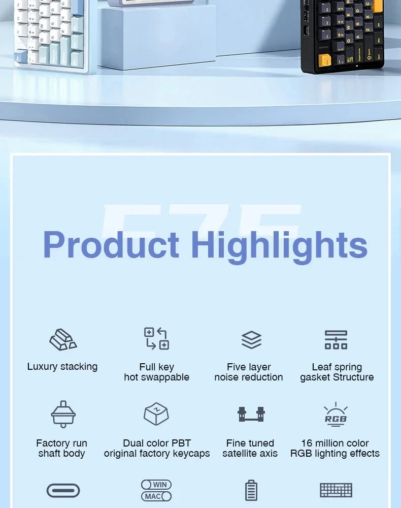 Teclado mecánico para juegos compacto AULA F75 al 75% RGB