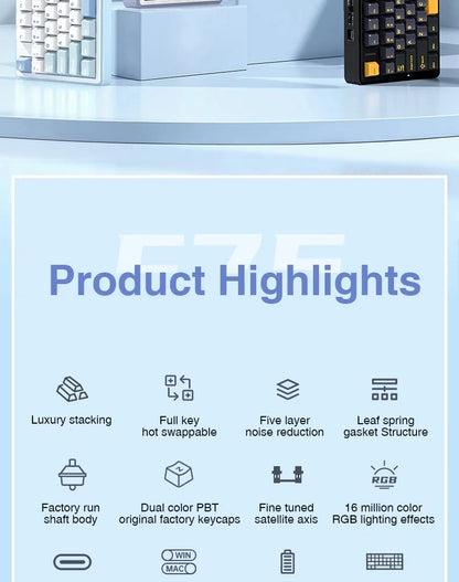 Teclado mecánico para juegos compacto AULA F75 al 75% RGB