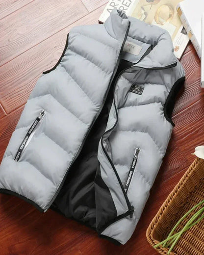 Warm Men’s Puffer Vest - Short Quilted, Polyester, Winter