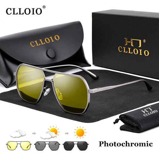 Occhiali da sole fotocromatici antiabbagliamento visione giorno e notte polarizzati UV400 montatura quadrata unisex tendenza estate 2026
