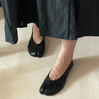 Soft Women Tabi Ballet Flats - Split Toe, Leather, Casual