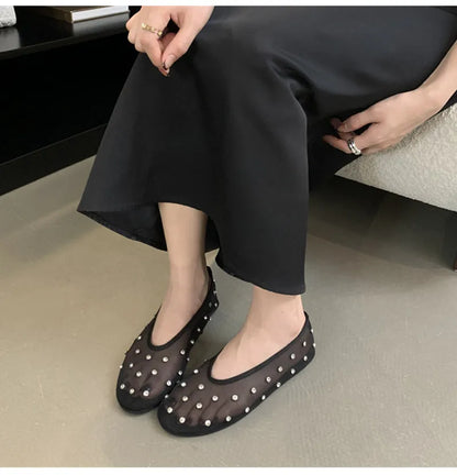 Breathable Women Ballet Flats - Mesh Crystal, Casual Walking