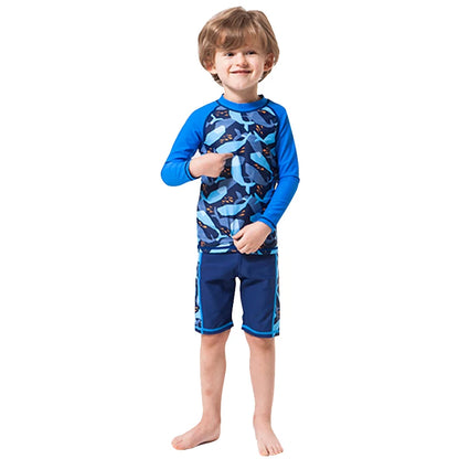 Hurtigtørrende unisex badedragt sæt til børn - langærmet top og shorts, polyester, til sommersvømning