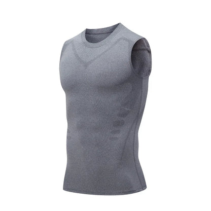 Quick-dry men's compression tank top – polyester, sleeveless, gym and bodybuilding vest